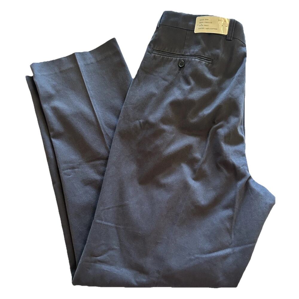 Vtg NOS Norm Thompson Navy Pleated Cotton Pants Adjustable Waist Mens Sz 38x32